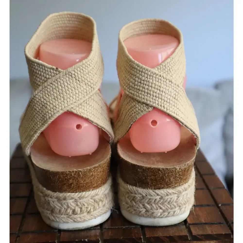Espirit Gigi Sandals Platform Espadrille Wedge Cream Beige Strappy Open Toe 7.5m